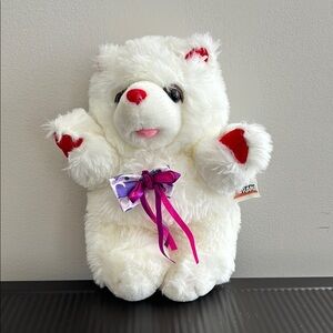 White and Red Plush Teddy Bear Vintage!